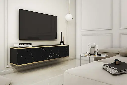 Тумба під телевізор навісна Perfect Home Оро / Oro 2-дверна RTV135 Чорний мармур роял (PFH-091358)