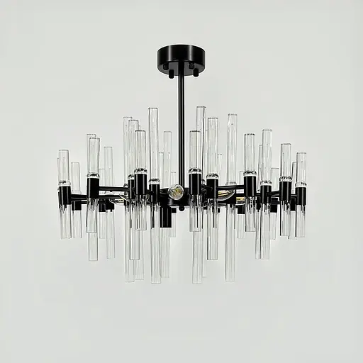 Розкішна чорна люстра із скляними паличками Ø 55 см | Арт. MJ 139/10 BK | Line F - фото 5