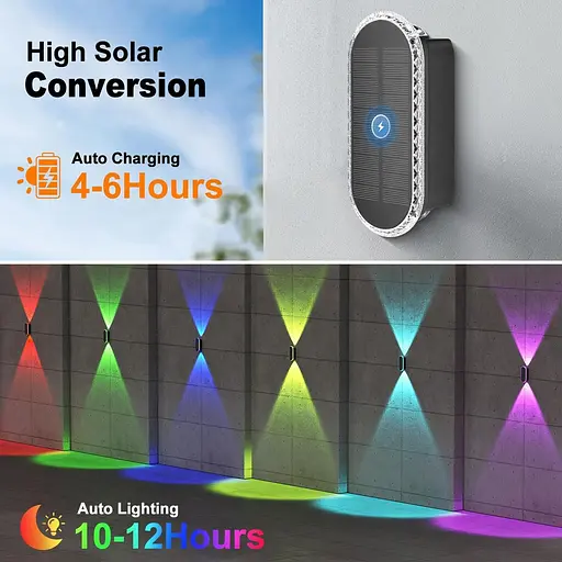 Ellasay Уличный светильник, 4 упаковки для забора, солнечные светильники, 8 цветовых режимов WRGB, вверх и вниз, водонепроницаемые - фото 4