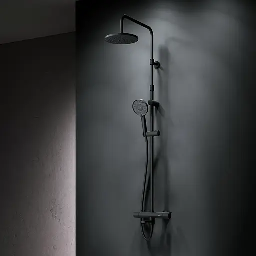 Душова система з термостатом Am.Pm X-Joy верхній душ 220 мм black F0785A522, Чорний матовий - фото 2