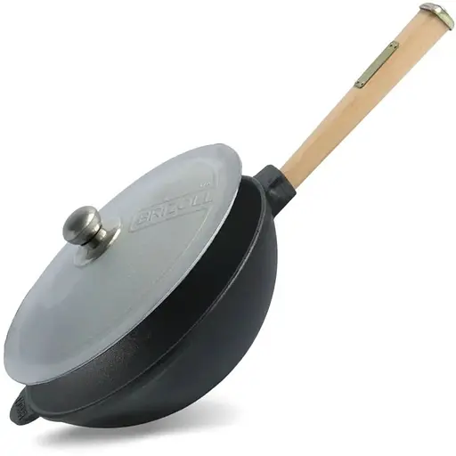 Сковорода чавунна Brizoll з дерев`яною ручкою та алюмінієвою кришкою WOK 2,2 л - фото 1