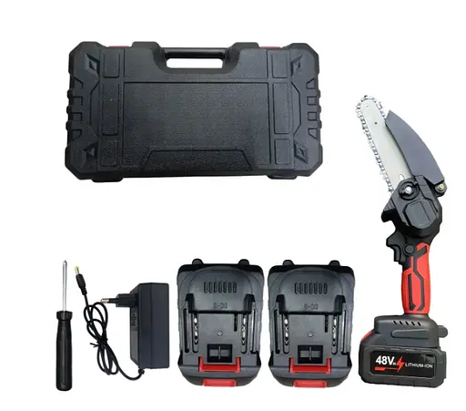 Аккумуляторная цепная пила Electric Chainsaw 8 для обрезки деревьев с двумя аккумуляторами в кейсе Черная - фото 3