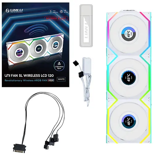 Вентилятор Lian Li Uni Fan SL Wireless LCD 120-3 Reverse White (G99.12RSLLCD1W3W.00) - фото 9
