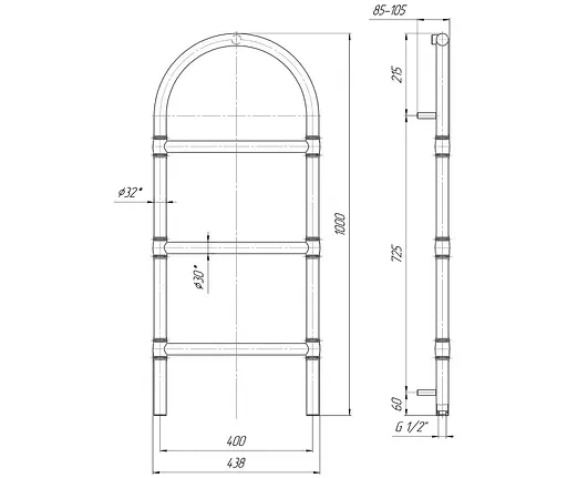 Водяна рушникосушка Mario Деко 1000x445/400, Хром - фото 2