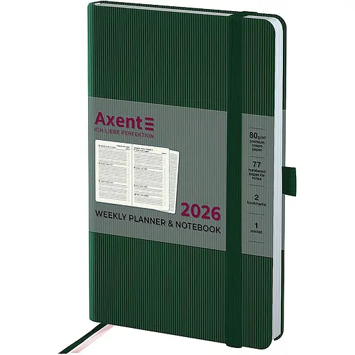 Еженедельник Axent 2026 Partner Lines 125 x 195 мм темно-зеленый (8515-26-23-A) - фото 2