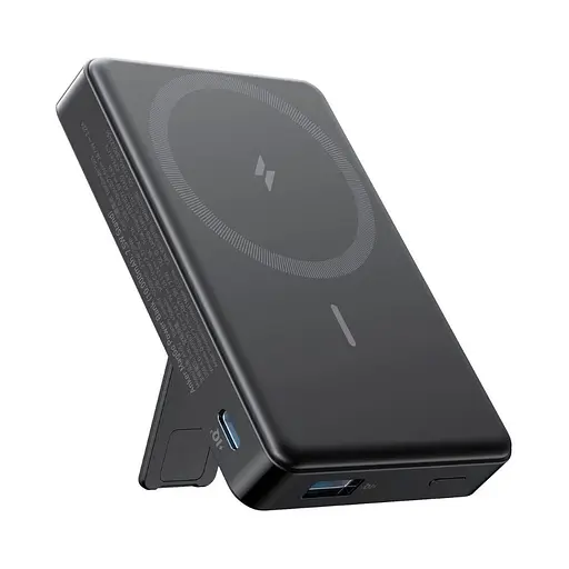 Магнітний Magsafe повербанк Anker A1652 Mag Go 10 000 mAh з бездротовою зарядкою та підставкою чорний