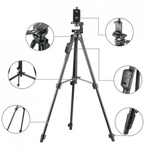 Универсальный штатив 3388 (50-137см) не съемная площадка + держатель + пульт (Черный) - фото 2