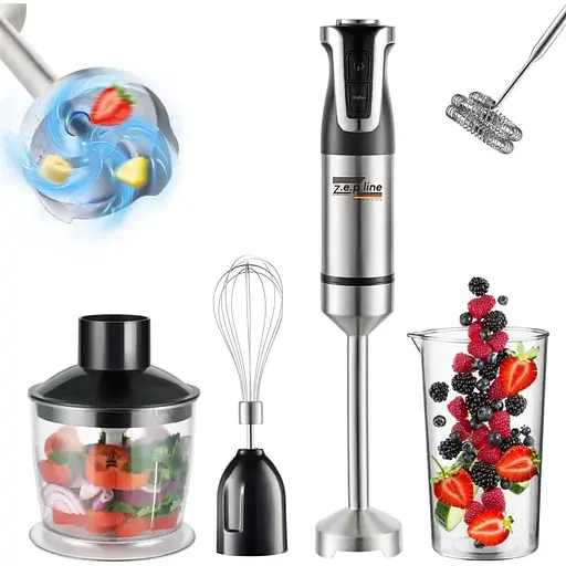 Блендер Zepline ручной 5 в 1 на 1500 Вт с измельчителем и насадками миксер и вспенитель молока 20 скоростей 