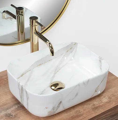 Умивальник Rea Demi Mini Aiax Shiny накладний REA-U5065, Мармур - фото 2