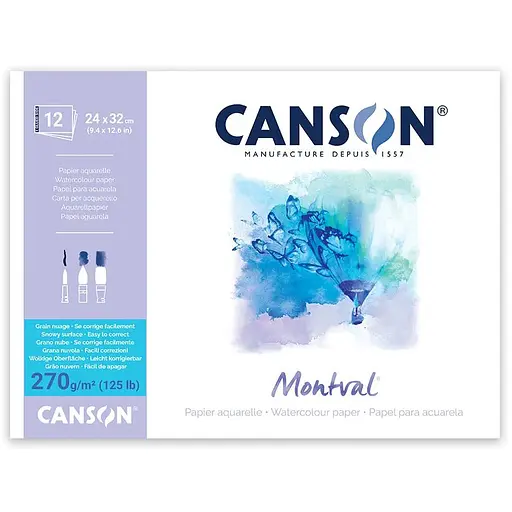 Склейка для акварели MONTVAL 270г/м2 12л натуральный крупный белый зерно Canson