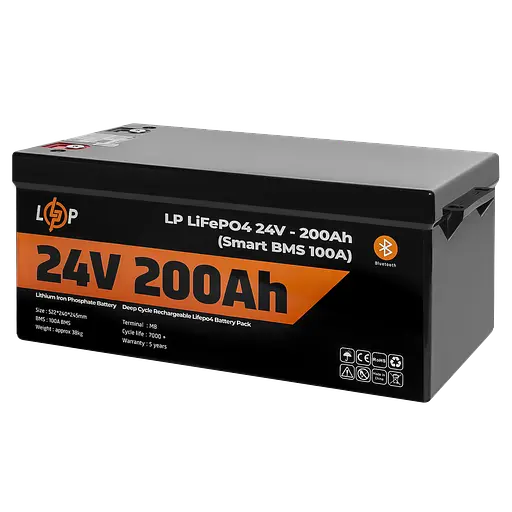 Акумулятор LP LiFePO4 24V (25,6V) - 200 Ah (5120Wh) (Smart BMS 100А) з BT пластик для ДБЖ - фото 3