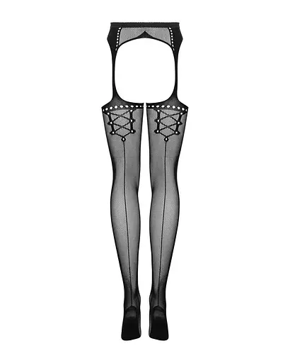 Сетчатые чулки-стокинги со стрелкой Obsessive Garter stockings S314 черные имитация гартеров S/M/L - фото 6