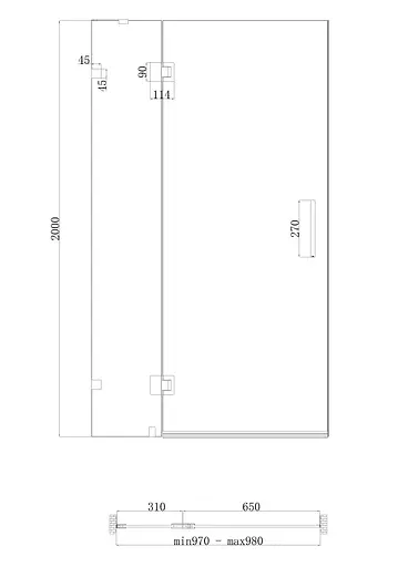 Дверь в нишу Koer SR SD04-100x200-TR-01 прозрачное стекло Easy Clean 10 мм, хром KR5386, универсальная, прозрачная, хром - фото 7