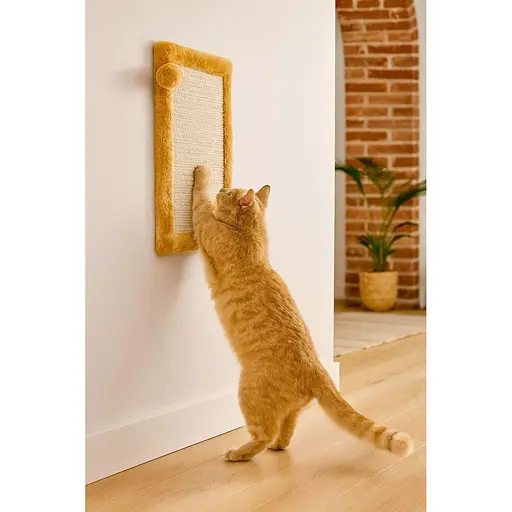 Когтеточка-коврик Trixie для кошек с игрушкой на веревке бежевая 55х35 см [CD] - фото 3