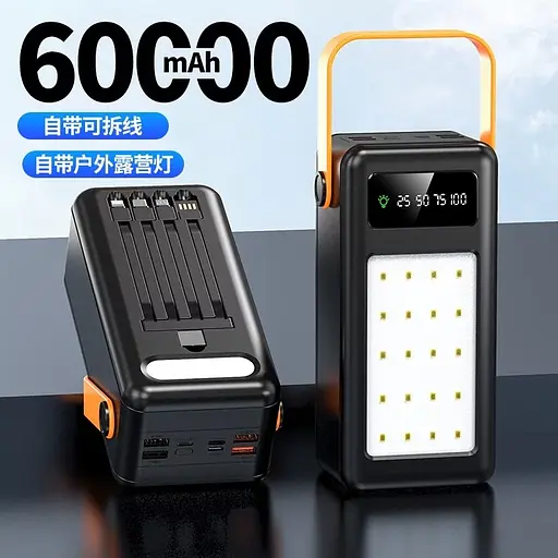 Портативный внешний аккумулятор Bilintong 60000mAh Power Bank + Led фонарик Черный - фото 3