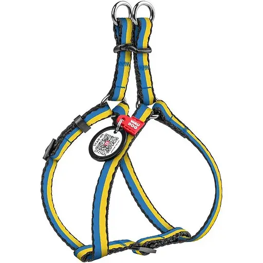 Шлея для котів та дрібних порід собак Waudog Nylon з QR паспортом, малюнок "Colors of freedom", пластиковий фастекс, XS