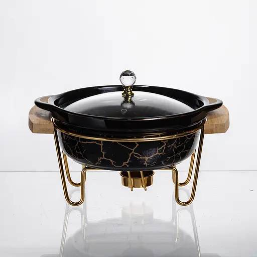 Мармит фарфоровый настольный круглый 800 (мл) мармитница с подогревом Зеленый мрамор Yiwu LC-716 - фото 2