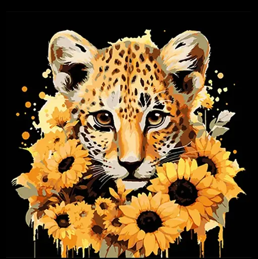Набор для росписи по номерам Леопард и золотые подсолнухи, на черном фоне, 30x30 см, SH3030-21
