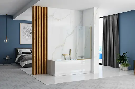 Шторка для ванни Rea Elegant 80 brushed gold нерухома REA-W6601, Універсальна, прозорий, золотий - фото 4