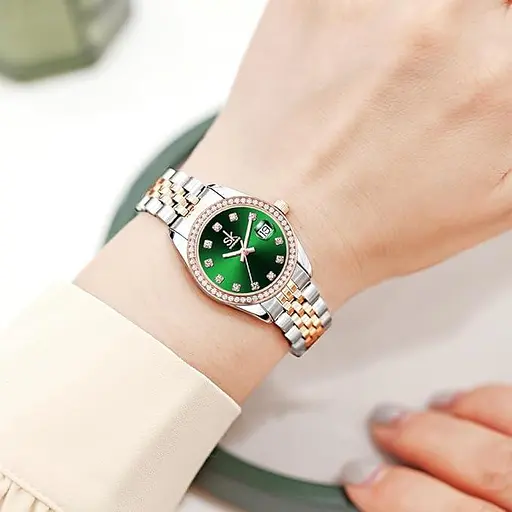 SHENGKE Жіночий годинник з кришталевим акцентом і ремінцем із цільної легованої сталі Елегантна сукня Кварцовий годинник - фото 2