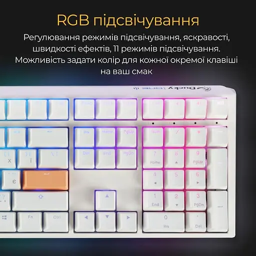 Клавиатура Ducky One 3 Cherry MX Blue RGB White UA (DKON2108ST-CUAPXPWWWSC1) - фото 8