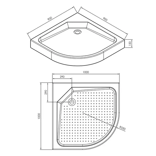Душовий піддон Imprese 100x100x15 см напівкруглий в комплекті з сифоном s0941010R білий - фото 2
