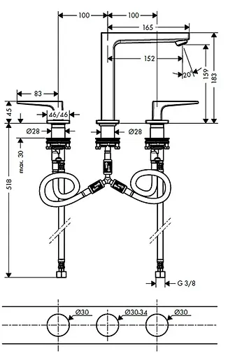Змішувач Hansgrohe Metropol 160 для умивальника на 3 отвори Matt Black 32515670 Чорний матовий - фото 2