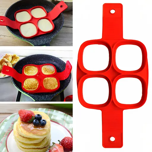 Набір з 3 силіконових форм для приготування оладок та яєчні у вигляді сердечок, квіточок та квадратиків, A-plus 86041 - фото 9