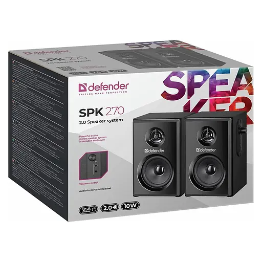 Акустические колонки Defender SPK-270 (2.0) 10W USB дерево (Black) - фото 6