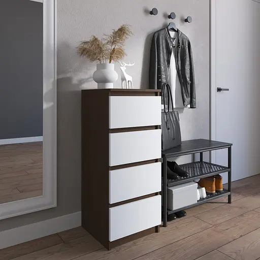 Комод Vays R-17 Венге Темний-Білий фасад, на 4 шухляди без ручок, вузький, ЛДСП 40×40×98 см - для передпокою, спальні, коридору