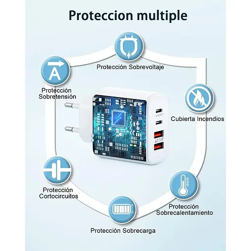 Швидкий зарядний пристрій USB C, 40 Вт 4 порти двопортовий PD+QC - фото 4