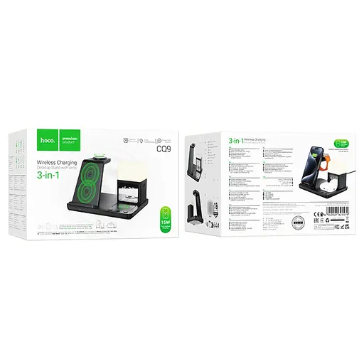 Бездротовий зарядний пристрій Hoco CQ9 3в1 з годинником - фото 6