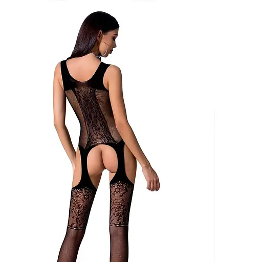 Бодістокінг Passion з імітацією панчіх і ажурною вставкою BS072 Black - фото 2