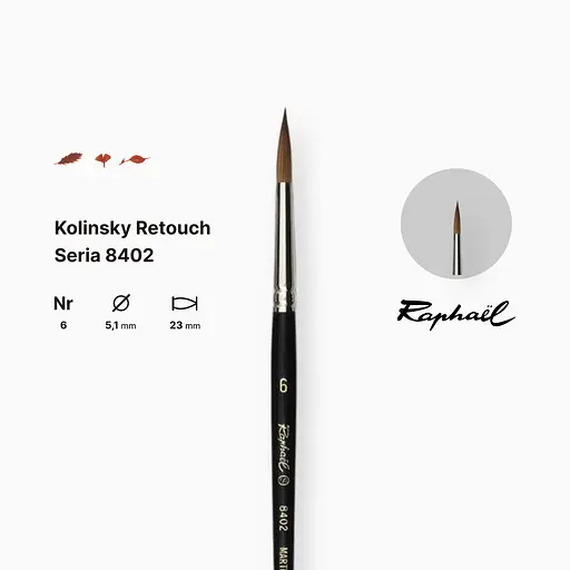 Кисть колонок круглая Raphael Kolinsky Retouch, №6, для ретуши, короткая ручка - фото 2