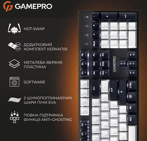 Клавіатура ігрова механічна GamePro MK-144-B Hot-Swap Outemu Red Switch USB Black-White - фото 5