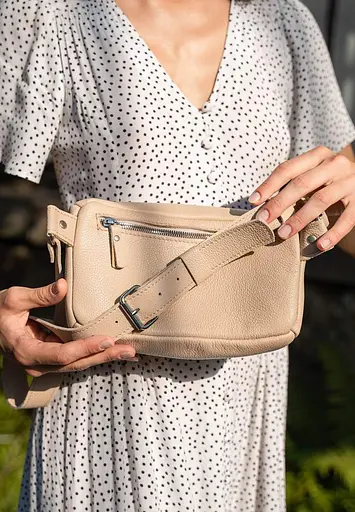 Шкіряна поясна сумка Explorer S бежева зерниста - фото 4