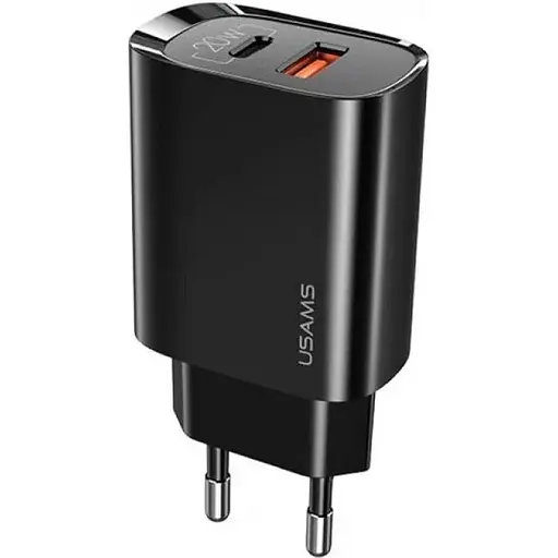 Зарядный адаптер блок сетевой USAMS T35 Fast Charger US-CC121 2 порта 20 Вт черный - фото 1