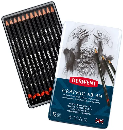 Графитные карандаши Graphic Hard 12 шт Derwent - фото 1