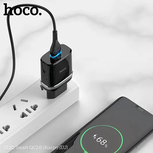 Адаптер сетевой HOCO Smart FCP/AFC C12Q 1USB 18 W black - фото 4