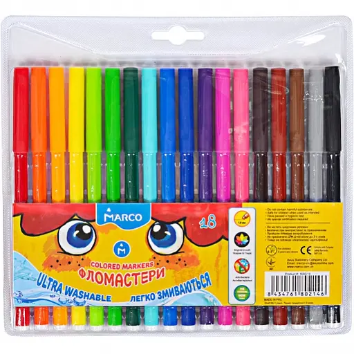 Фломастери 18 кольорів Super Washable, 1690-18 Marco (8434761802146) - фото 1
