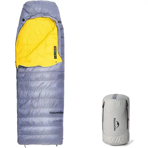 Спальник с натуральным пухом Naturehike CW700 CNK2450WS048, p-р M, желто-серый