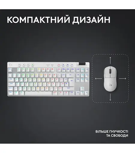 Клавiатура бездротова Logitech G Pro X TKL Lightspeed White Tactile (920-012148) - фото 6