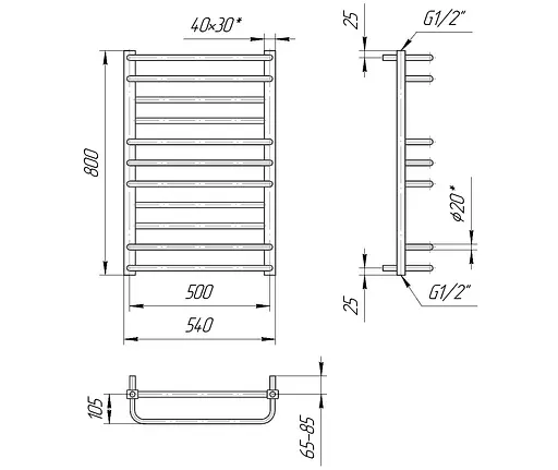 Водяна рушникосушка Mario Преміум Люкс 800x540/500, Хром - фото 2