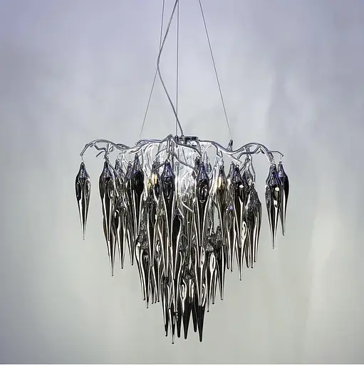 Люстра с подвесными объемными стеклянными элементами дымчатого цвета Line.F Y 03 CH+GR - фото 8