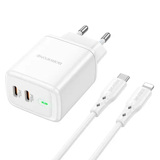 Зарядний пристрій Borofone Type-C to Lightning Reacher BN9 2Type-C 35W біле - фото 7