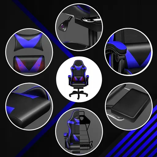 Кресло геймерское PLAYER с подставкой для ног и массажем Blue/Black (100002) - фото 4