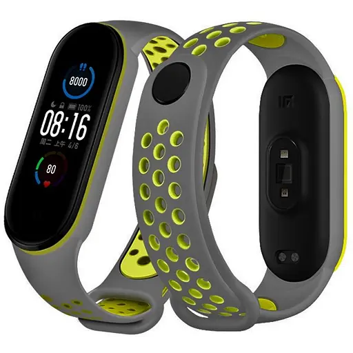 Ремінець MiJobs для фітнес-браслета Xiaomi Mi Band 5, 6, 7 Nike Dessgn темно сірий з лаймом