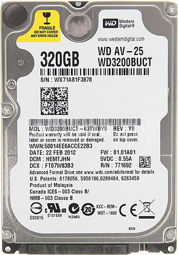 Жорсткий диск Western Digital 2.5 AV-25 320Gb Refurbished (WD3200BUCT) Б/в - фото 1
