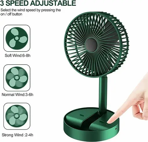 Аккумуляторный настольный вентилятор Telescopic Folding Fan Портативный складная мини USB ветродуйка Зеленый - фото 8