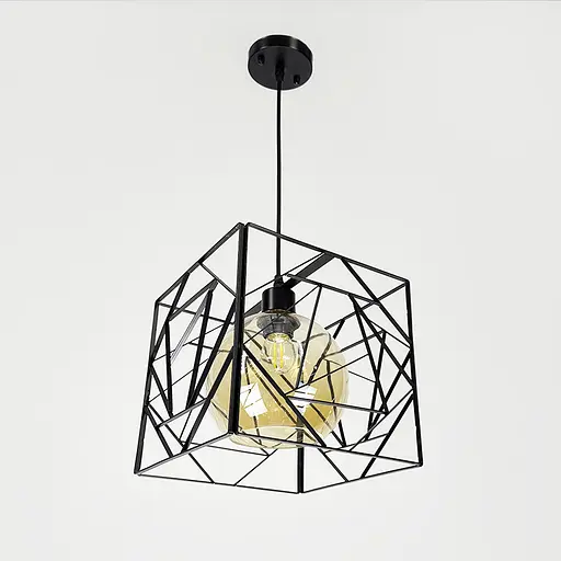 Люстра у чорному корпусі з янтарним плафоном 24х24 см | Арт. 12120/1 BK+AM | Line F - фото 1